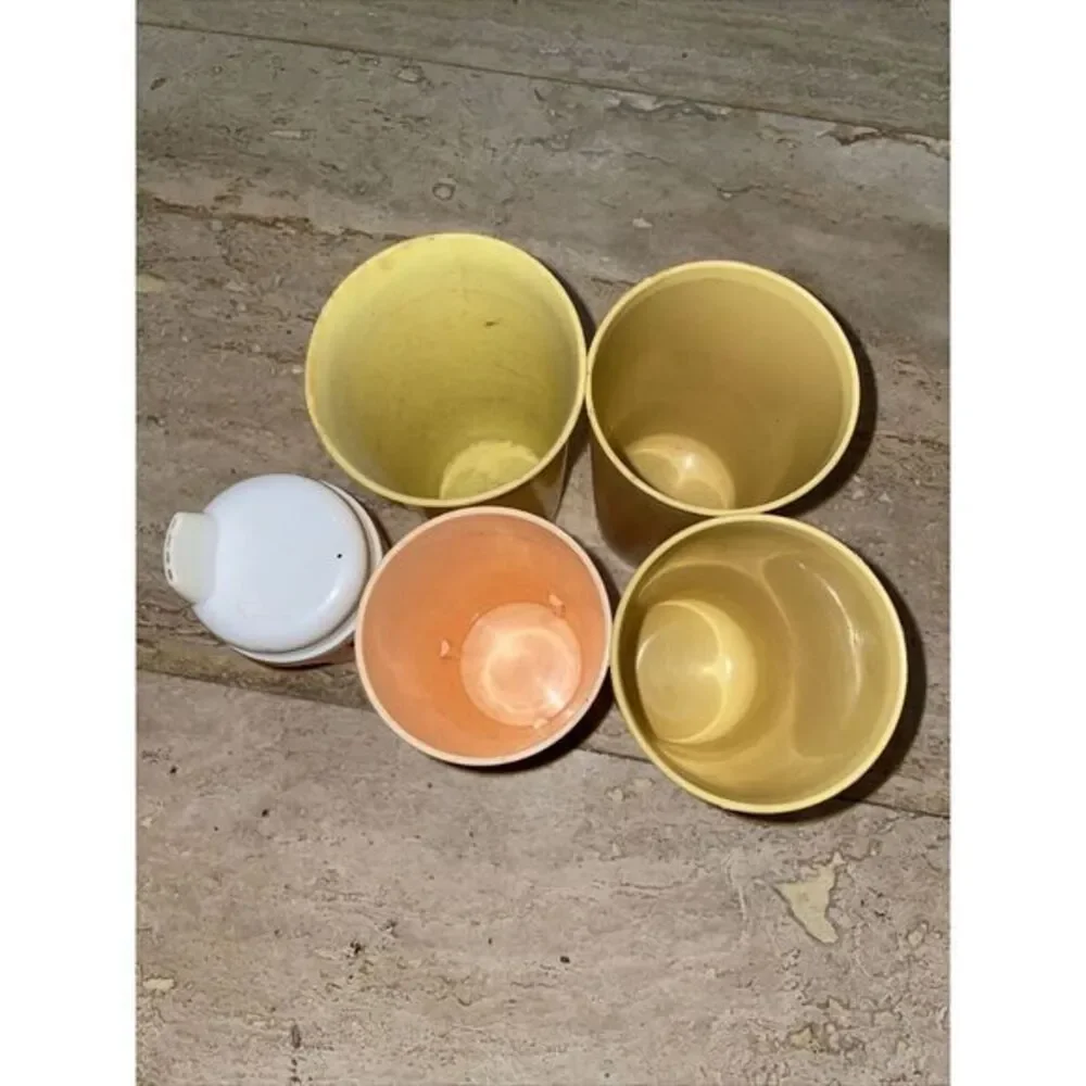 Vintage Yellow TUPPERWARE 4 Canisters (no Lid) 3 Cups,‎ 1 Sippy Cup 5 Sauce Jars